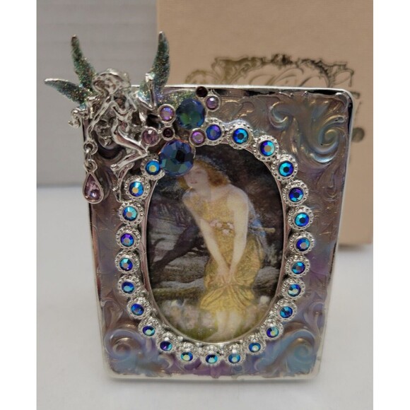Kirks Folly Fairy Enamel Blue Crystals Small Picture Frame 2x3 - Picture 1 of 10